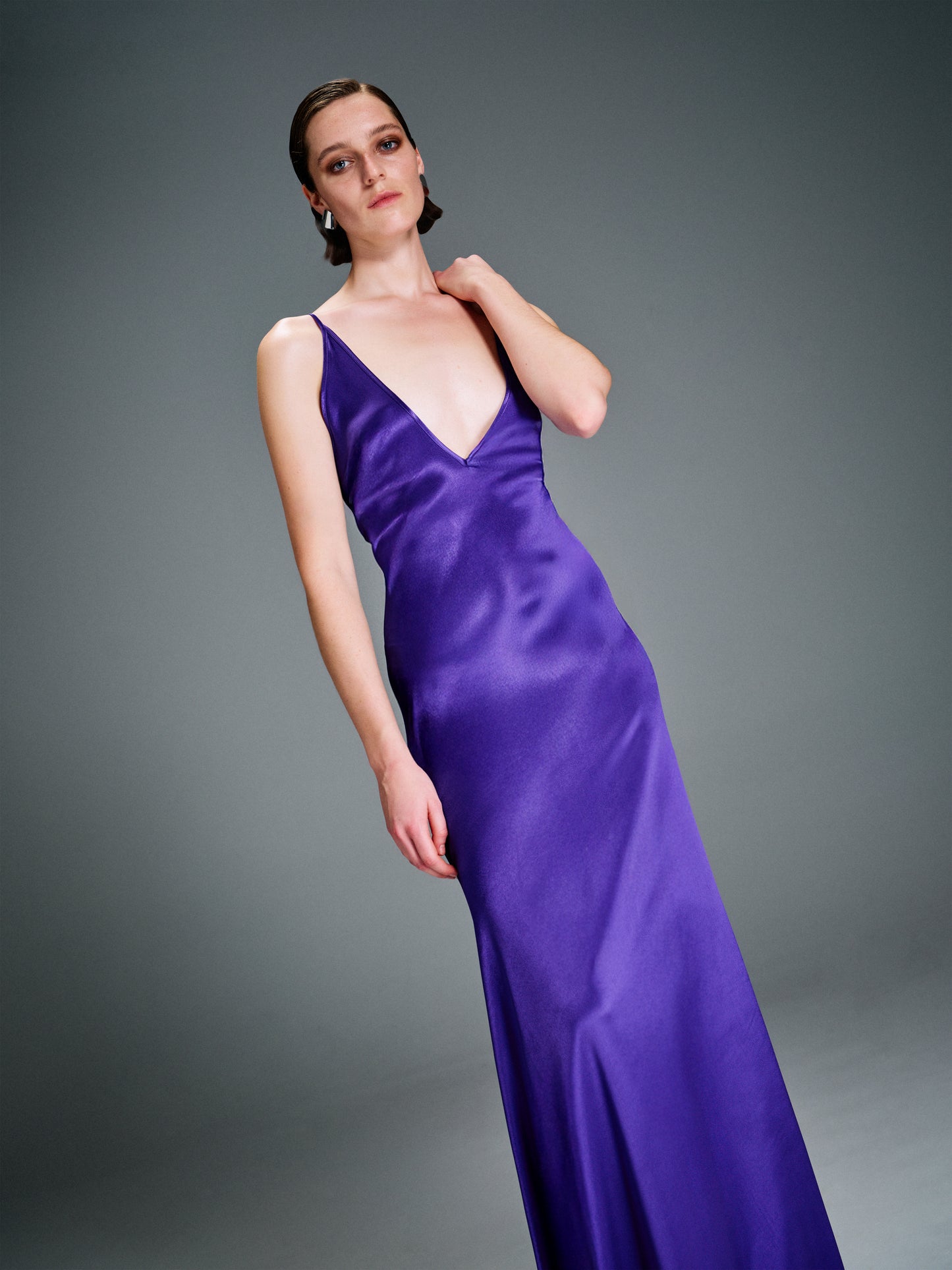 ALESSIA Satin Dress in Violet